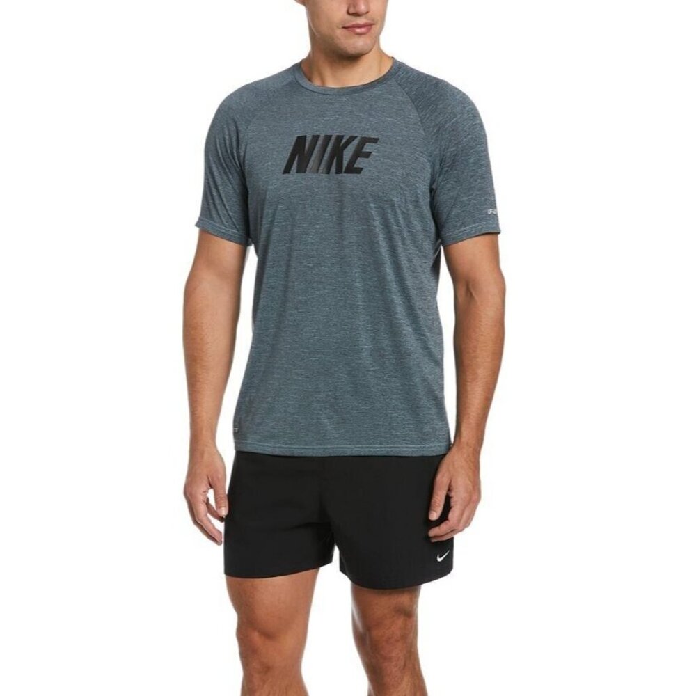 NIKE Nike Swim Neon Logo Heather Short Sleeve Hydroguard Water Shirt XXL - Picture 2 of 5